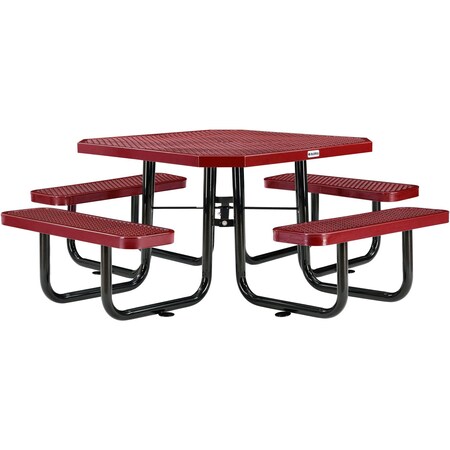 Global Industrial Octagonal Picnic Table, Red, Expanded Metal, 46 in 436982RD